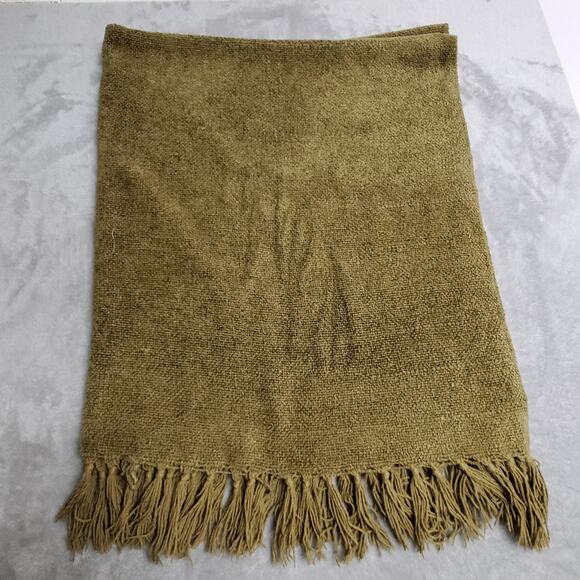 Pottery Barn Nubby Chenille Throw Olive Green Fringe 58x50 Sofa Chair Blanket - Picture 2 of 13